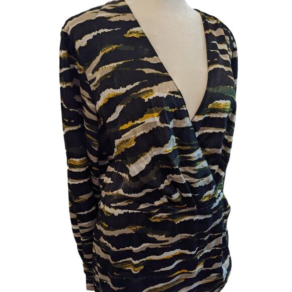 DKNY Abstract Faux Wrap Mini Satin Sheath Dress Green Camo Size 12 - Picture 4 of 10